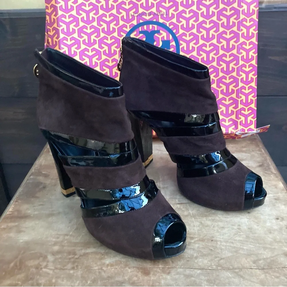 Tory Burch Lucille Boot suede & patent leather Black‎ & brown size 9.5